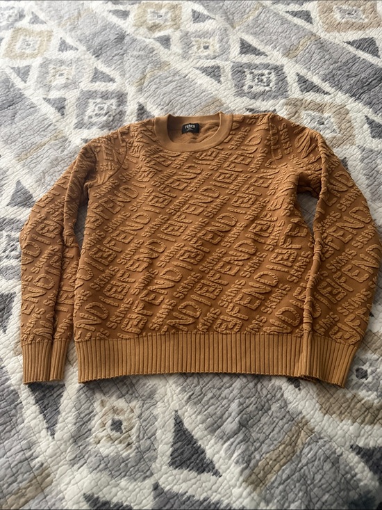 Fendi Sweaters - Fendi Camel Brown Embossed Logo Crewneck Sweater